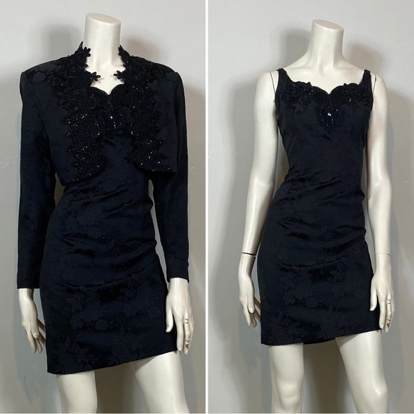 scott mcclintock Brocade Jeweled Beaded -2 Piece Dress & Bolero Jacket Vintage - Picture 2 of 16